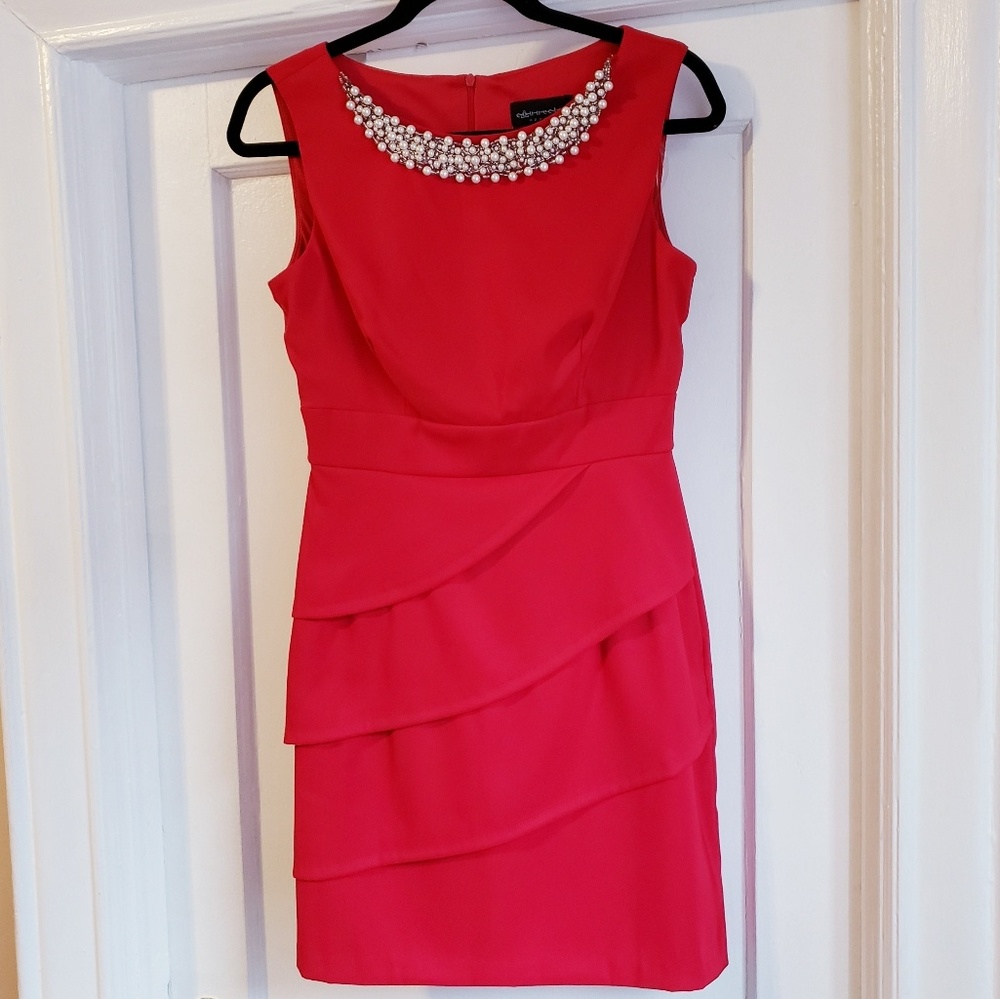 Red Tierred Embelished Sheath Dress - Size 6P